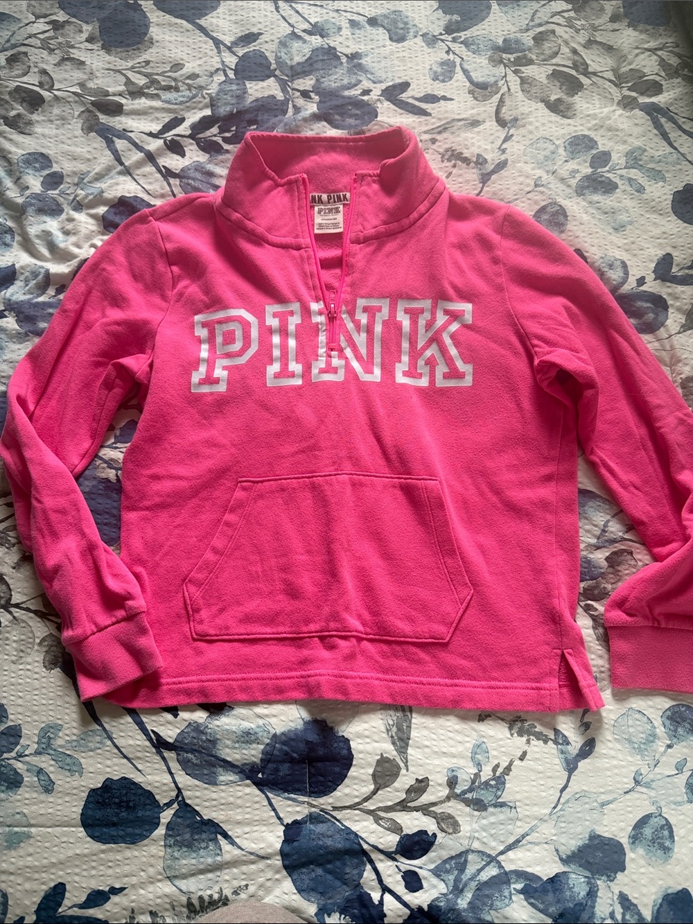 PINK Half-Zip Fleece Pullover in Hot Pink